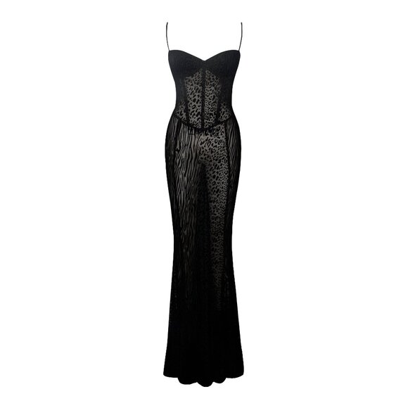 Ulani Black Velvet Mesh Maxi Dress - Picture 11 of 15